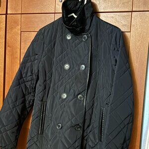 Polo Ralph Lauren Women’s Sz M Navy Blue  Quilted Jacket Caot Leather Trim  New